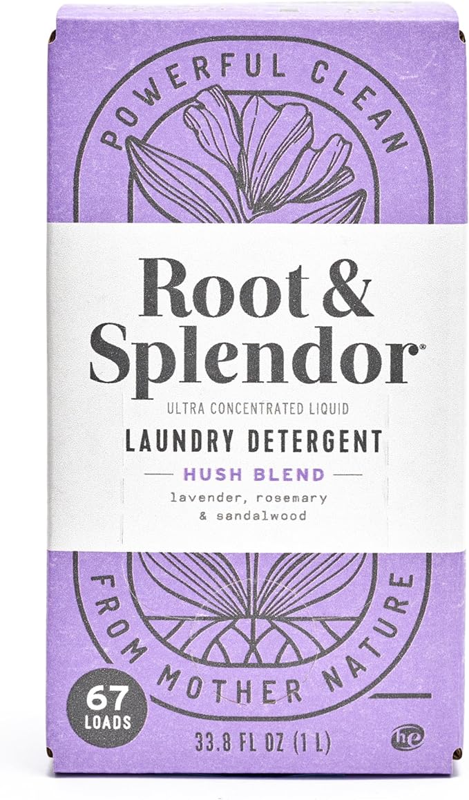 Root & Splendor Ultra Concentrated All Natural Laundry Detergent Liquid - Plant Based, Enzymatic Laundry Soap, Hush Scent, 1 Liter, 67 Loads
