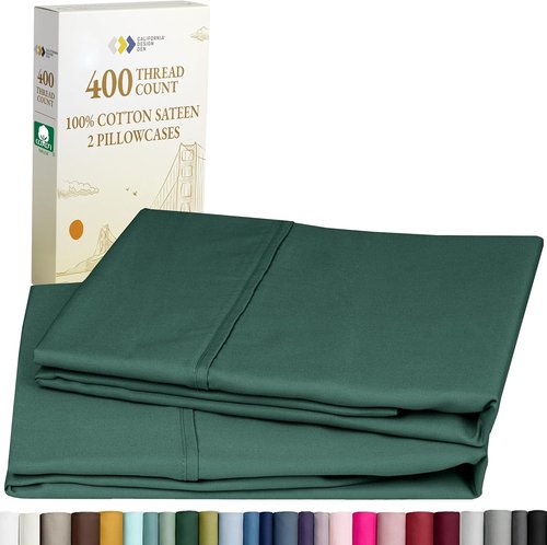 California Design Den Queen Pillowcase Set - 400 Thread Count, 100% Cotton Sateen, Soft & Breathable - Hunter Green, Set of 2