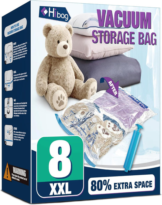 Skiennix XXL Jumbo Vacuum Storage Bags - 47''X35'' Extra Large for Blankets & Comforters (8 Pack)