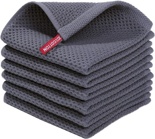 Homaxy 100% Cotton Waffle Weave Dish Cloths - Ultra Soft & Absorbent | Quick Drying, 12x12 Inches, 6-Pack, Dark Grey