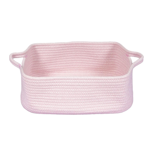 Skiennix Woven Cotton Rope Storage Basket - Decorative Pet Toy Organizer | Light Pink, Small Size