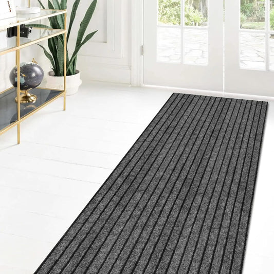 Skiennix Custom Size Runner Rug - Non-Slip Rubber Backing | Gray with Black Stripe, 2 ft x 6 ft for Hallway & Kitchen