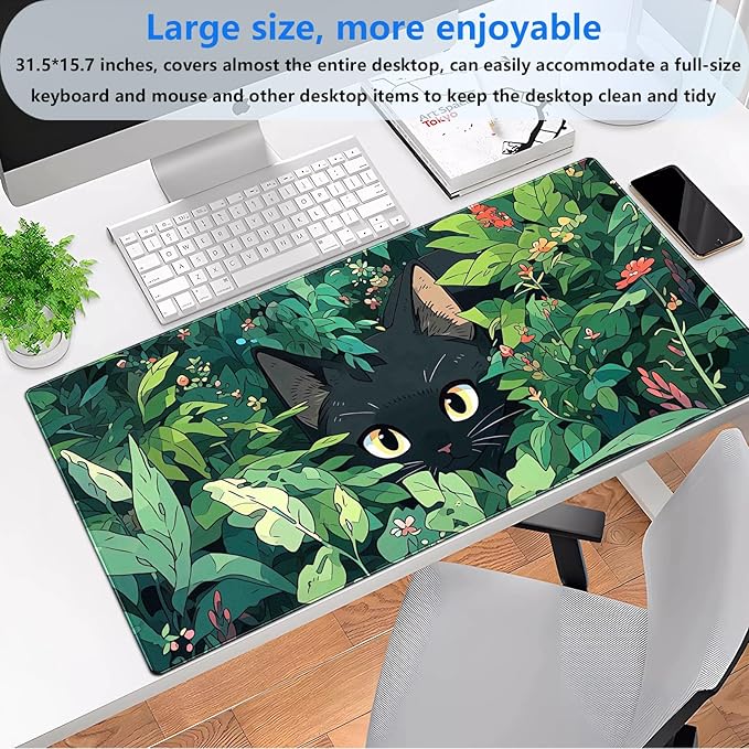 Cindasun Black Cat Mouse Pad Green XL 31.5 x 15.7 in