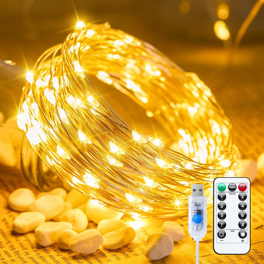 Minetom Twinkle Fairy Lights - 33 ft 100 LED USB String Lights with Remote & Timer | Waterproof 8 Modes for Indoor Decor