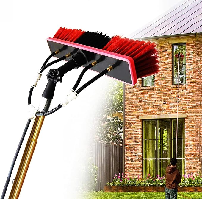 Glass Cleaning Brush Home Water Fed Telescopic Pole Kit Solar Panel Brush Rotating for Photovoltaic Panelï¼Telescopic Window Cleaning Pole with Large Brush Head 5m Extendable Pole for Solar P