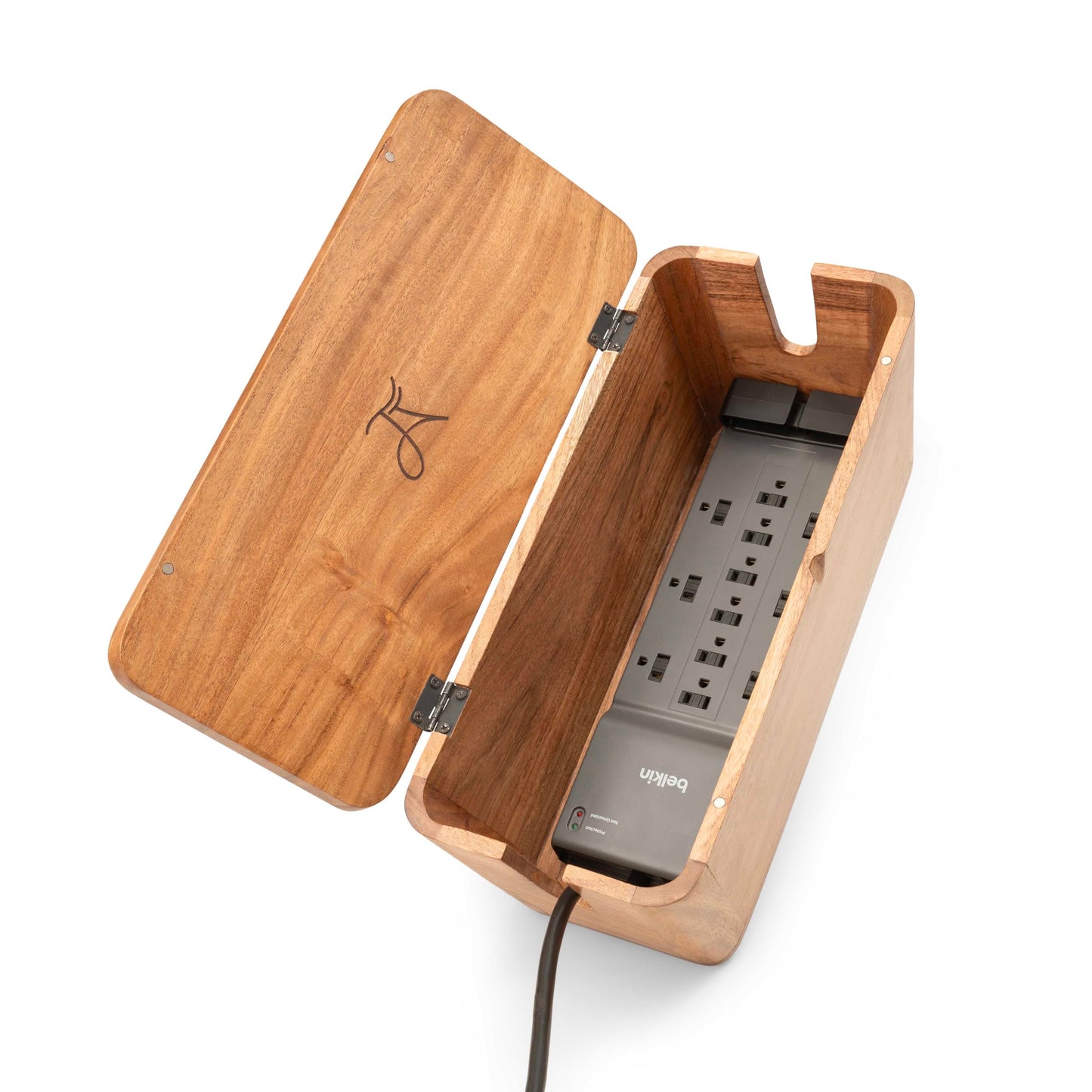 Large Cable Management Box - Acacia Wood - Cable Organizer Box and Power Strip Box for Electrical Cord Management - Hide Desk Cord and Floor Cables - Wire Storage and Organization for Cords