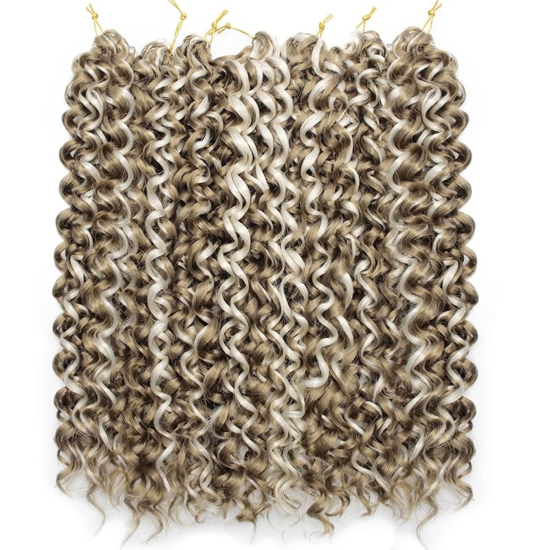 GoGo Curl Crochet Hair - Blonde Water Wave Synthetic Braiding Extensions | 18 Inch, 7 Packs, P27/613