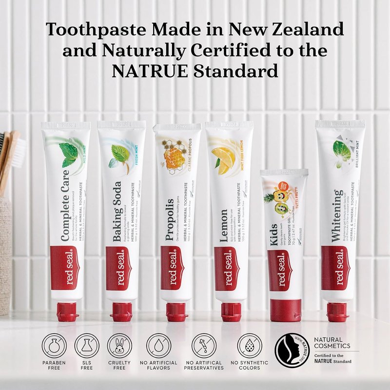 Red Seal Baking Soda Toothpaste - Fluoride-Free Herbal Formula for Dry Mouth Relief | Vegan & Natural (2 Pack)
