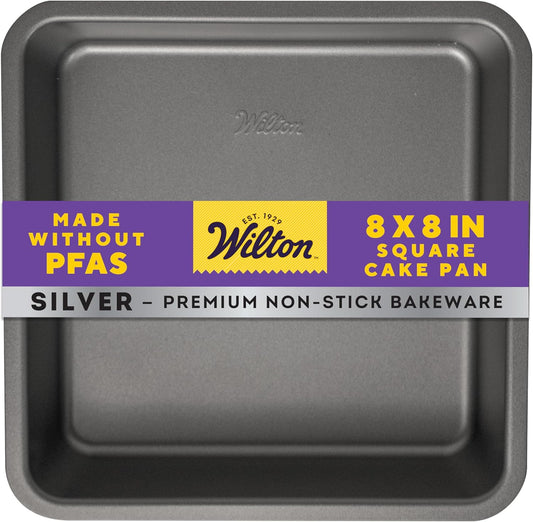 Wilton Silver Non-Stick 8 x 8 Inch Square Brownie Cake Pan - Durable Cold-Rolled Steel Bakeware