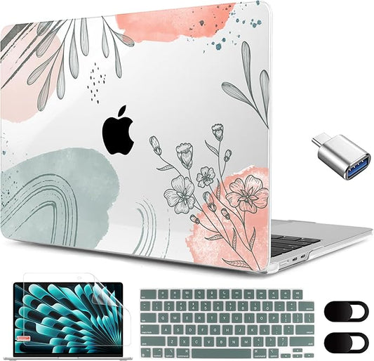 MEEgoodo for M5/M4/M3/M2 MacBook Air 15 inch Case 2026 2025 2024 2023, Case Fit Model (A3448/A3241/A3114/A2941) for MacBook Air 15.3 inch, Watercolor Floral 3