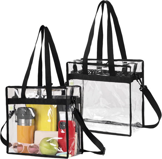 VENO Clear Tote Bag - Stadium Approved 2-Pack | Large Transparent Crossbody Bags for Events