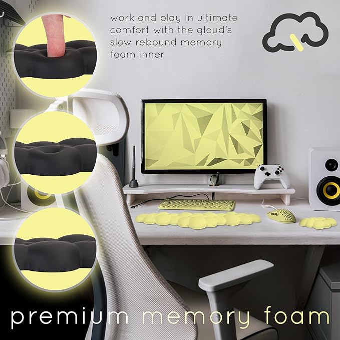 Cloud Keyboard Wrist Rest – Create-ables Qloud Cloud Wrist Rest for Computer Keyboard and Mouse, Ergonomic Memory Foam Wrist Pad with Non-Slip Base, Includes Cloud Mouse Pad – Yellow
