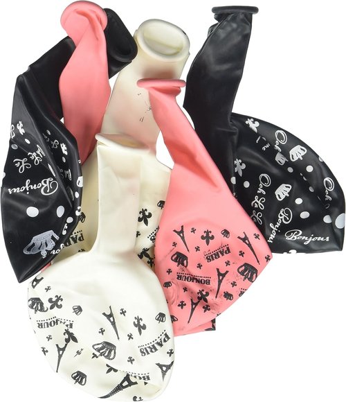 Day in Paris Printed Latex Balloons - Assorted Colors | 12-Inch (6 Pack) for Birthday & Event Decor