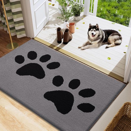 Buganda Dog Door Mat - Absorbent Mud Trapper for Indoor Use | Non-Slip, Washable, Grey (48x30 Inches)