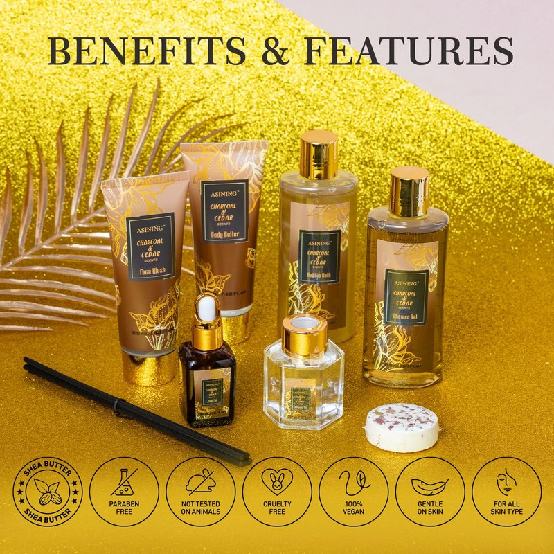 Spa Set for Women & Mens Gift, Relaxing Gifts for Men, Father's Day Gifts for Men Dad with 14PCS Charcoal & Cedar Scents Spa, Includes Bubble Bath, Shower Gel, Body Butter, Spa Kit for Mans Gift Set
