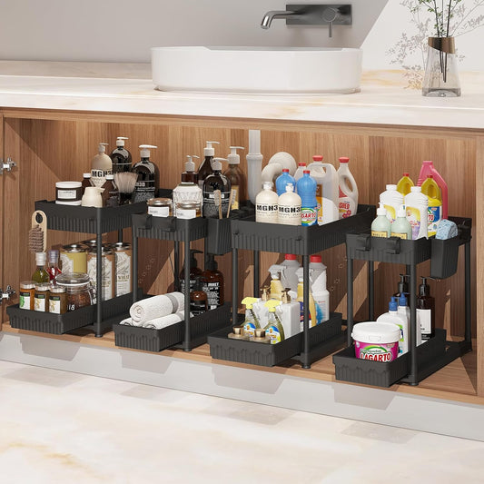 Sevenblue Under Sink Organizer - 2 Tier Multi-Use Pull Out Cabinet Storage | Black, 4 Pack