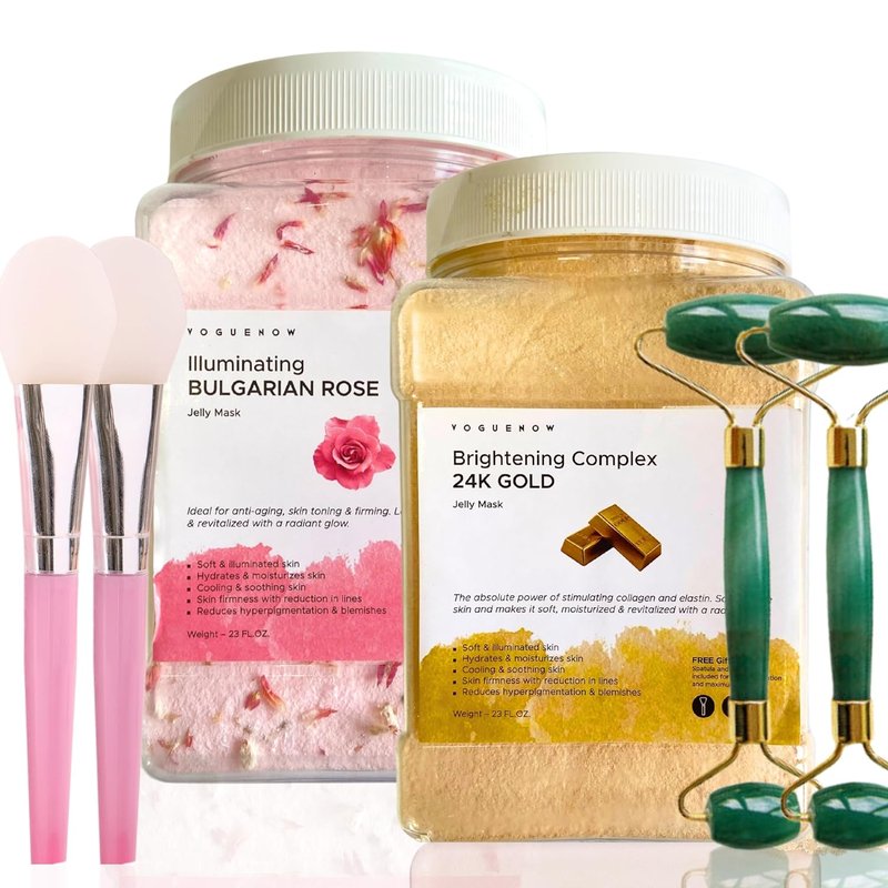 Jelly Face Mask - 24K Gold & Bulgarian Rose Hydrating Hydrojelly Masks | Pack of 2, 46 Oz Jar