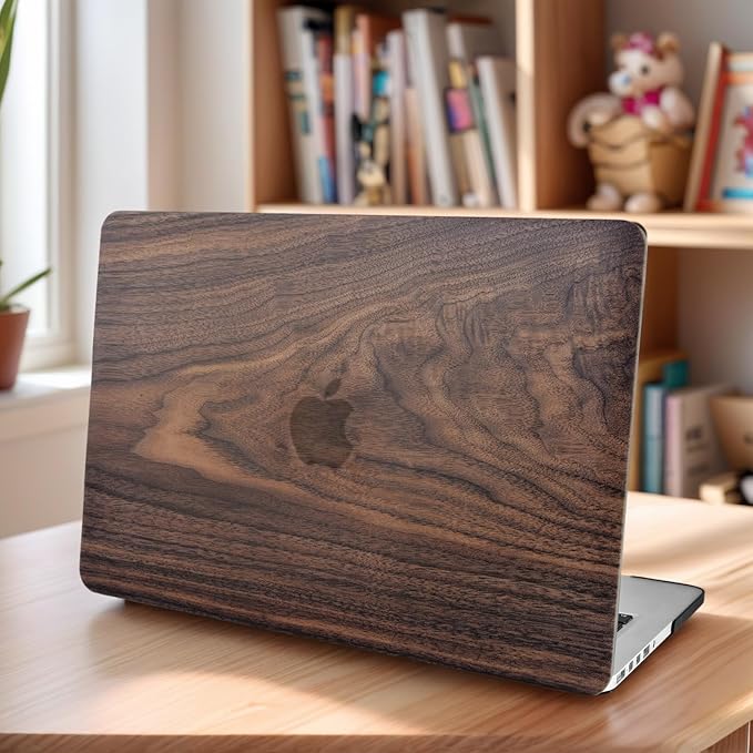 KECC Ultra Thin Case for MacBook Air 13 inch 2022-2018 Release M1 Chip, Lightweight Plastic Hard Shell for MacBook Air 13.3” + Keyboard Cover + Sleeve, Walnut Wood