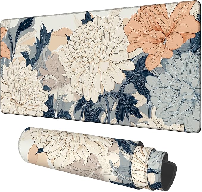 NITAHHHY Beautiful Chrysanthemum Gaming Mouse Pad 3mm Thick Stitched Edge Waterproof Non-slip Large Computer Keyboard Mouse Mat,Suitable for Office Entertainment Decorative Desk Pad 35.4 x 15.7 Inches