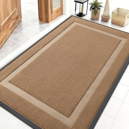 OLANLY Indoor Outdoor Front Door Mat - Waterproof All-Season Doormat, Sturdy Rubber, 47x32, Light Brown