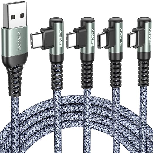 AINOPE USB C Cable 4-Pack [10/6.6/3.3/3.3FT] 3.2A 90 Degree USB C Cable Packs, Nylon Braided Angled USB C Cable Fit for Galaxy S10 S9 S8 Plus S21, Note 10 9 8, LG, Galaxy S21 Charger Fast Charging