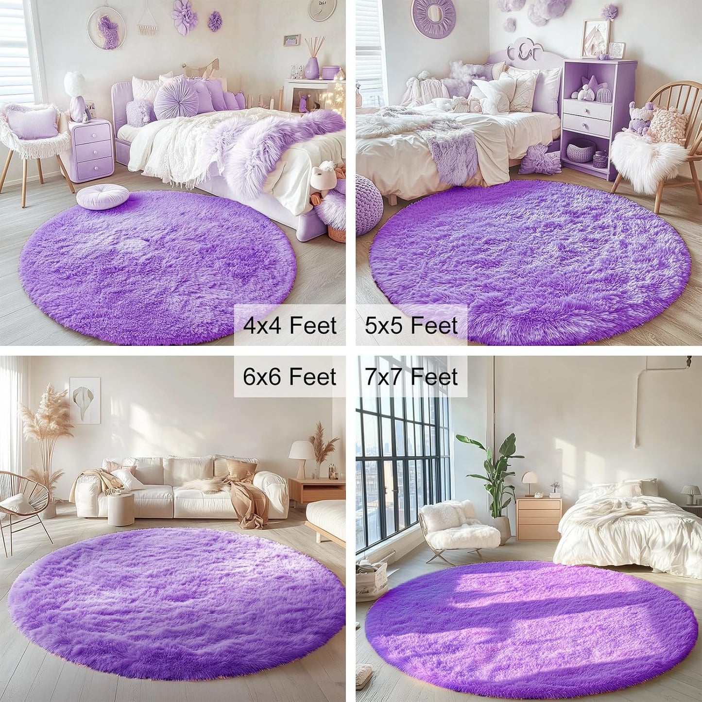 OLANLY Purple Round Area Rug - Soft, Fluffy, Machine Washable 4 ft Circle Rug for Bedroom & Living Room Decor