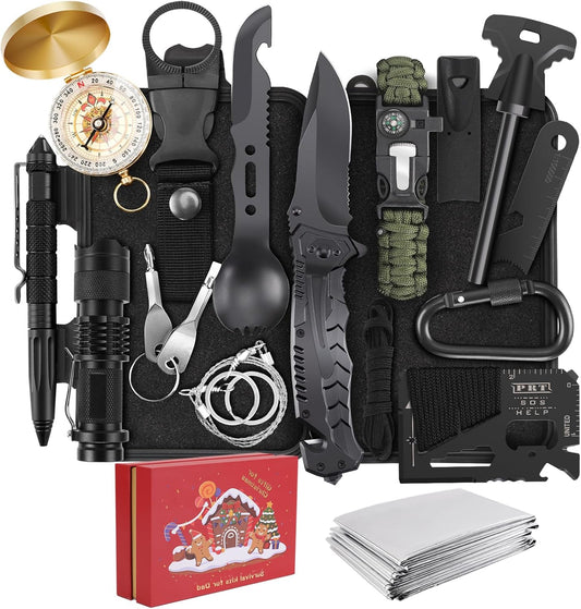 Survival Gear 17-in-1 Kit | Essential Tools for Fishing, Hunting & Camping - Perfect Christmas Gift