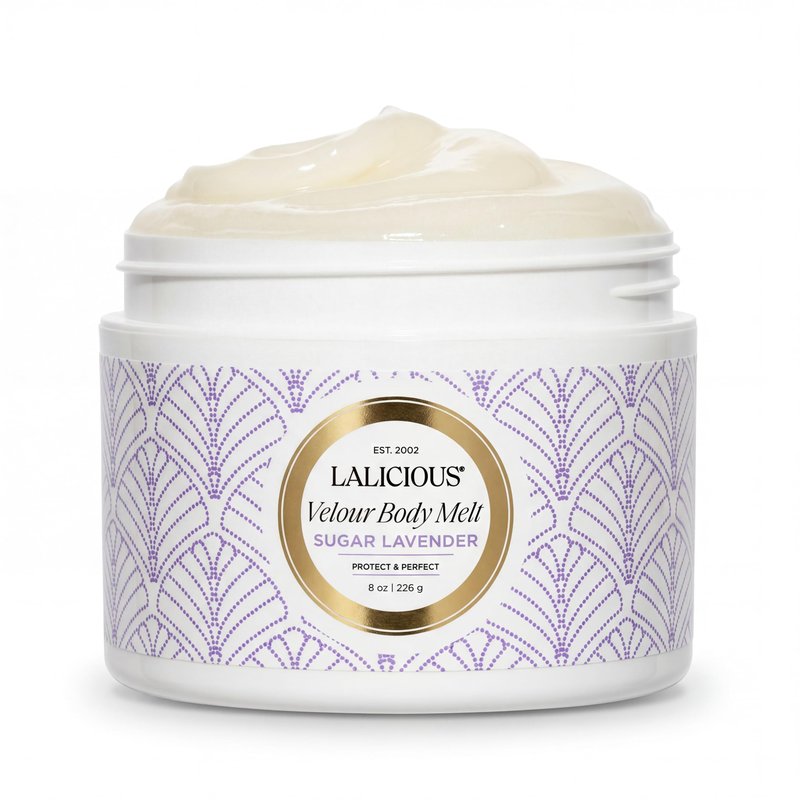 LaLicious Sugar Lavender Velour Body Melt | Multitasking Balm-to-Oil Skin Moisturizer with Macadamia Oil & Coconut Oil | Shave Gel, Hair/Scalp/Hand/Foot Mask | Help Prevent Stretch Marks 8oz