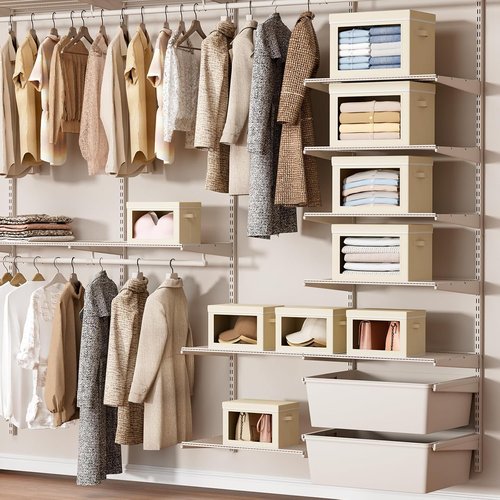 Homsorout Storage Bins - Small Collapsible Fabric Organizers with Lids | 3-Pack Beige for Clothes & Towels