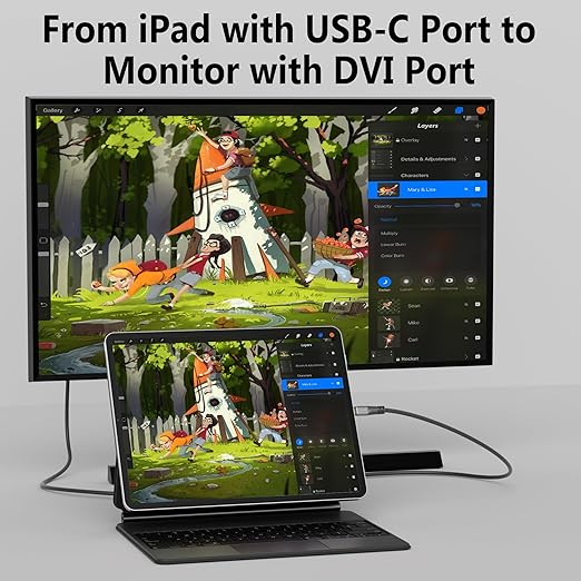 4K USB C to DVI Cable 10 FT, USB Type-C to DVI-D Adapter, (Thunderbolt 3/4) Compatible with iPhone 17/16/15 Series, MacBook Pro/Air, iPad Pro, iMac, Galaxy S24, XPS, Surface Book 3 and More, Real 4K