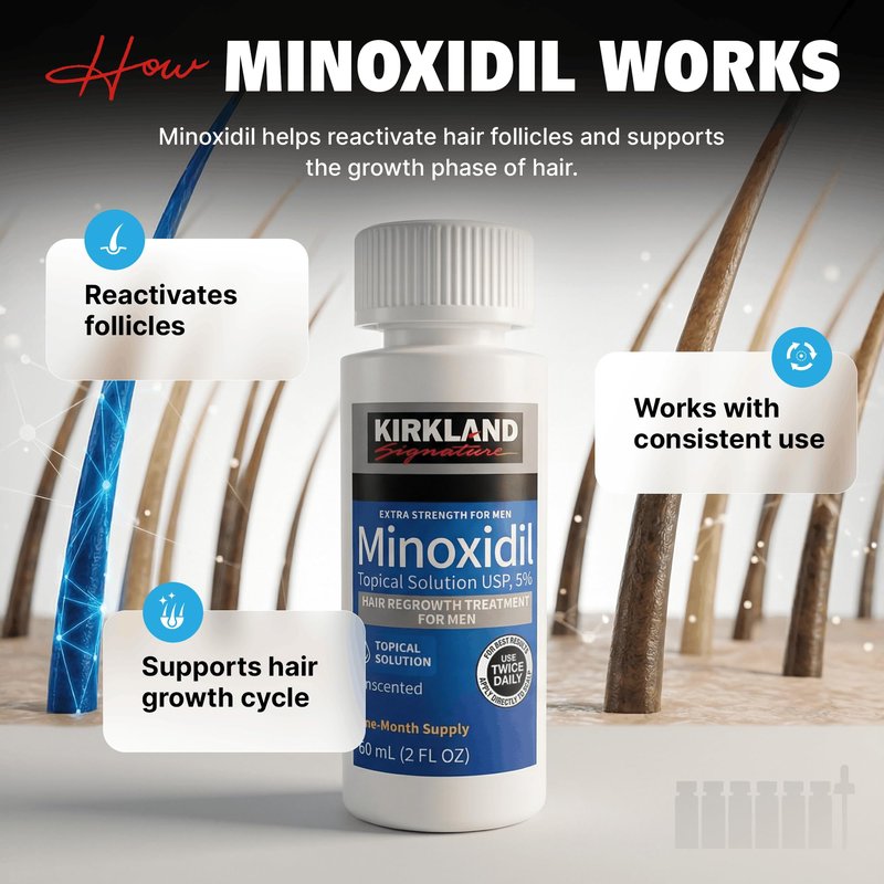 Kirkland Signature Minoxidil 5% Topical Solution for Men - 6 Month Supply (6 x 2 Fl Oz), Hair Regrowth Treatment with Dropper