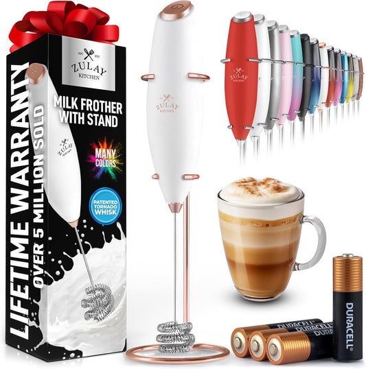 Zulay Kitchen Tornado Triple Whisk Milk Frother - Handheld Foam Maker for Coffee & Lattes - Gold Rose Finish