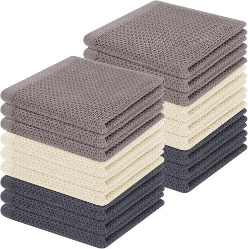 Homaxy 100% Cotton Waffle Weave Dish Cloths - Ultra Soft & Absorbent Kitchen Towels | 12 x 12 Inches, 18-Pack, Mixed Colors