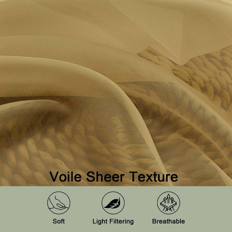 OWENIE Gold Sheer Curtains 120 Inches Long 2 Panels Set, Airy Lightweight Sheer Gold Curtains for Living Room Bedroom, Farmhouse Voile Filmy Rod Pocket Curtains Drapes, 2 Pcs, Each 59" Wx120 L Inch