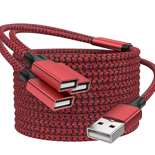 POHFP 6.6FT USB Splitter 3 in 1 Out, A Male to 3 Female Extension Y Cable Support Charging and Data Transfer for TV/PC/Laptop/Keyboard/ PS4/5/ Flash Drive/LED Etc.(Red)
