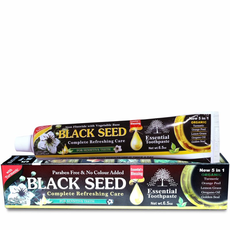 Organic Black Seed Essential Toothpaste 5 in 1 100% Fluoride Free & Vegetable Base for Sensitive Teeth.