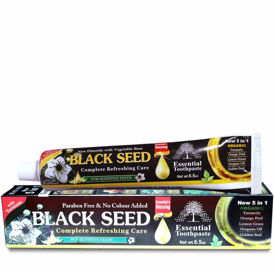 Organic Black Seed Essential Toothpaste 5 in 1 100% Fluoride Free & Vegetable Base for Sensitive Teeth.