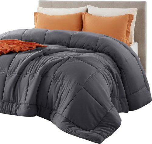 Bedsure Comforter Duvet Insert - All-Season Quilted Down Alternative Bedding, Grey, Full Size 86 x 82 Inches