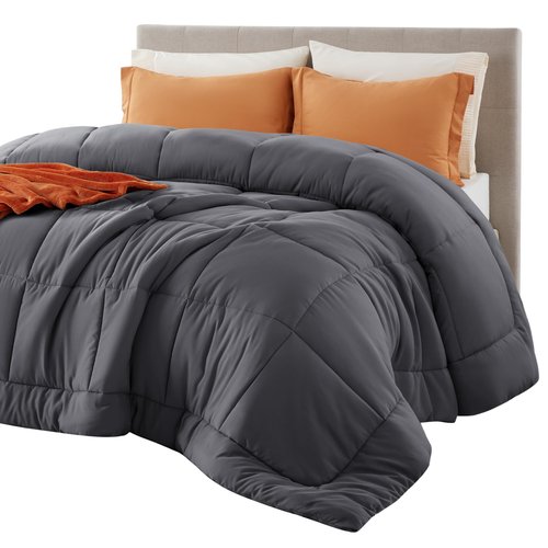 Bedsure Comforter Duvet Insert - Quilted Comforters Queen Size, All Season Duvet, GentleSoft Down Alternative Bedding Blanket, with 8 Tabs, Gifts for Women/Men, Dark Grey, Queen 88 x 88 Inches