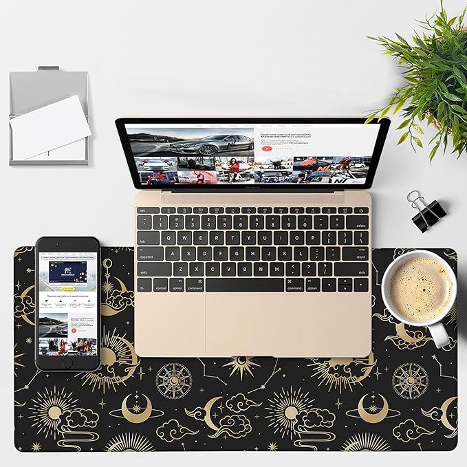 NITAHHHY Gaming Desk Pad Large Extra Length Clouds, Moon and Sun Mouse Pad Keyboard Laptop Non-Slip Waterproof with Rubber Base Thick Stitched Edge Mouse Mat for Office Home 35.4 x 15.7 Inches