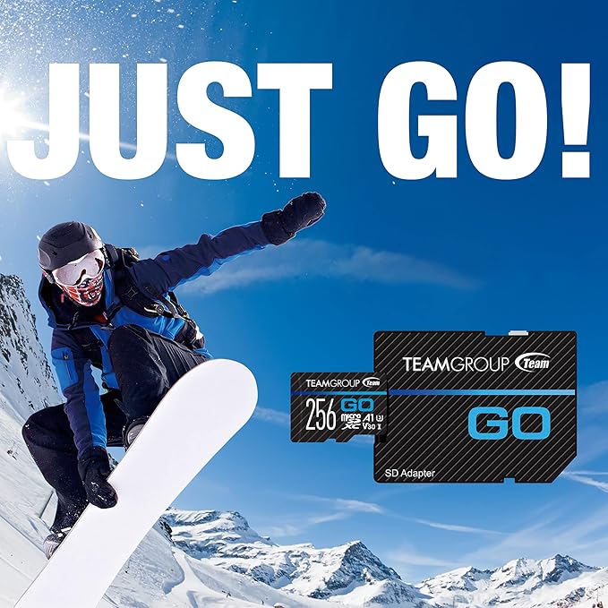 TEAMGROUP GO Card 256GB MicroSDXC UHS-I U3 V30 4K for Action Cameras & Drone High Speed Flash Memory Card with Adapter for Outdoor Sports&Vlog, 4K Shooting,GoPro&Insta360&DJI TGUSDX256GU303