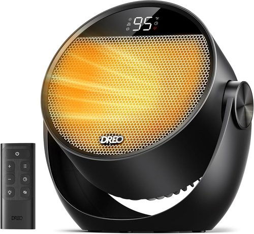 DREO 1500W Space Heater - Portable Electric Heater with Adjustable Tilt, Remote & 8 Safety Features | Black