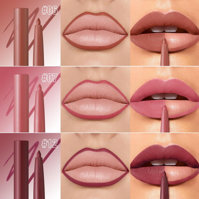 LANGMANNI 12 Colors Sculpting Matte Velvet Lip Liner Set,Smooth Creamy Texture,Waterproof And High Pigmented For Women Daily Application Lip Makeup
