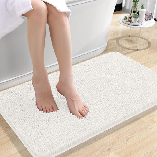 OLANLY Bath Rugs - Extra Soft Chenille, Quick-Dry & Machine Washable | 24x16 Inches, Ivory