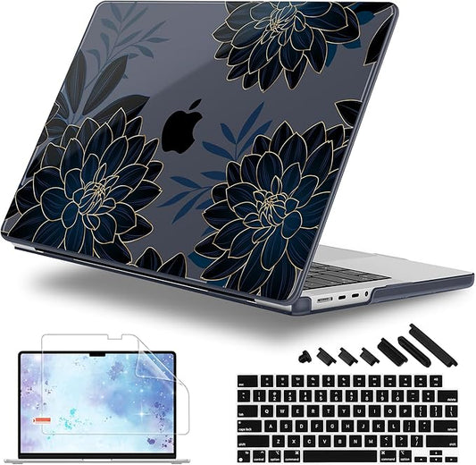 Lepeoac for MacBook Pro 16 inch Case M1 M2 M3 M4 M5 Pro/Max with Liquid Retina XDR, Release 2021-2025 2026 A3429 A3428, Hard Shell Case with Screen Protector & Keyboard Cover, Flower Dahlia