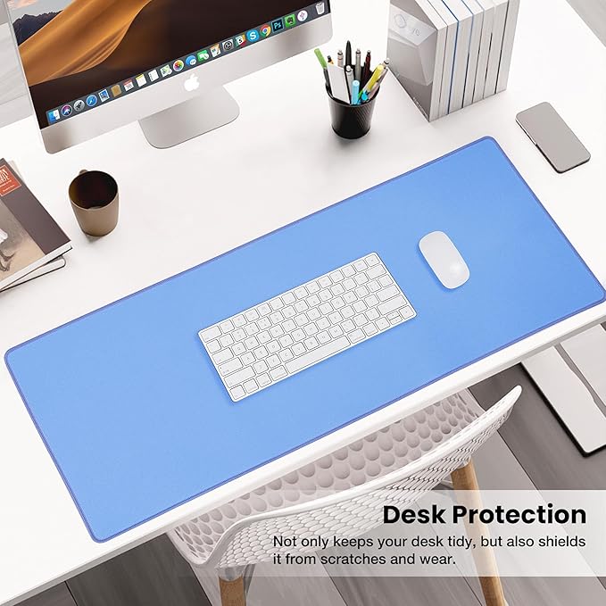 ALOANES Blue Waterproof Desk Mat, Large Mouse Pad with Extended Mouse Mat, with Anti Slip Base, Stitched Edge, Grain Jacquard Surface, Perfect for Gamer, Office& Home 3XL(35.43"x15.74"x0.12")