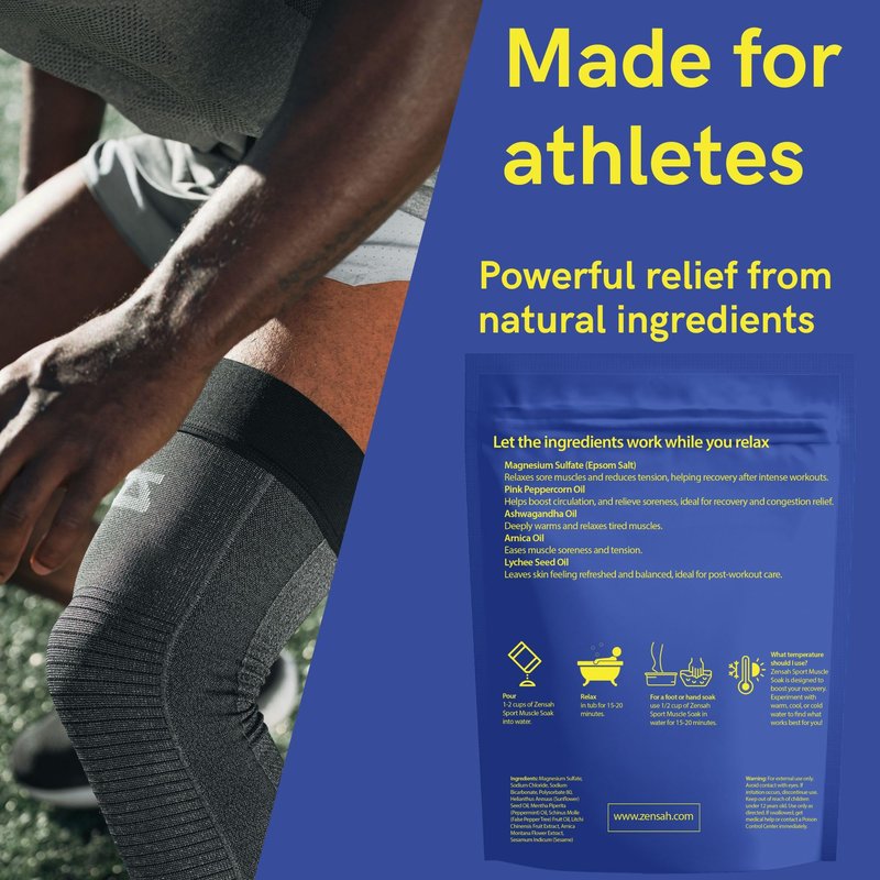 Zensah Muscle Recovery Bath Soak - Magnesium Epsom Salt with Arnica for Post Workout Soreness Relief, Soaking Essential Oils, Sports Gifts for Athletes, Men and Women (Peppermint, 32 oz)