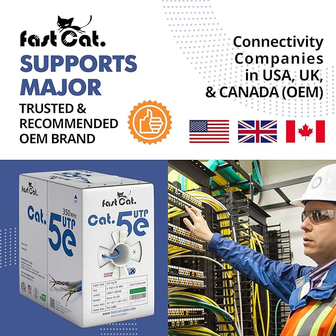 fast Cat. Cat5e Ethernet Cable 1000ft - 24 AWG, CMR, Insulated Bare Copper Wire Cat 5 ethernet Cable with FastReel - 350MHZ / Gigabit Speed UTP Cable Cat5e - CMR (Pink)