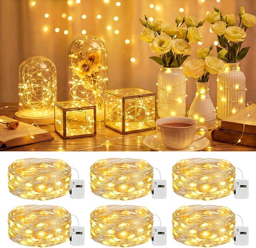 Btfarm LED Fairy Lights - 6 Pack Battery Operated Twinkle String Lights | 7ft Waterproof Mini Silver Wire for DIY Decor
