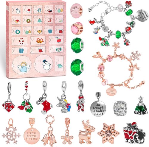 Advent Calendar 2025 - 24-Day Christmas Countdown with DIY Bracelets & Charms | Perfect Gift for Kids
